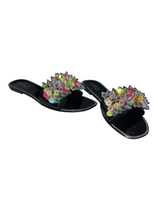 Rouge Helium Shoes - Rouge Helium Slide Sandals Women’s 10 Black Multicolor Jewel Gems Rhinestones